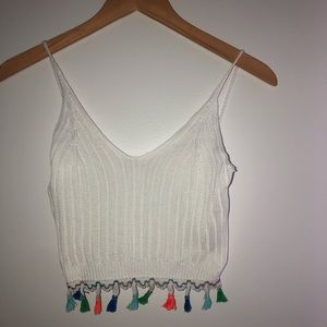 Spaghetti strap white crop top w/ colorful detail